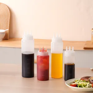 Plastic Custom LOGO Sauce Bottle Ketchup Oil Squeeze Bottle With Flip Top Cap Nozzle