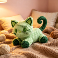 Peluche tricotée chat vert de dessin animé, adorable et douce, personnalisable, jouet en peluche sur mesure pour enfants, vente en gros