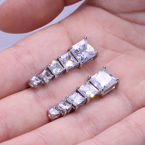 Caoshi <strong>Pretty</strong> Silver Plated Wedding <strong>Earrings</strong> Jewelry Princess Cut Cubic Zirconia Wedding <strong>Earrings</strong> for Brides - Product Image 3