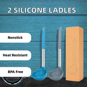 Pack 2 <b>Silicone</b> Ladle Spoons Non-Stick High Heat Resistant BPA Free Dishwasher Safe <b>Kitchen</b> <b>Utensils</b> for Soup Cooking Serving - Product Image 2
