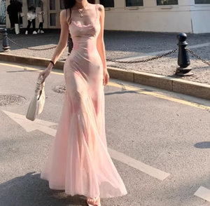 Vestido de Verano para Mujer, Estilo Chino Floral, de Alta Gama, Color Rosa Súper Hada, Transparente, Cintura Alta, Sin Mangas, Sexy, Ajustado - Product Image 1