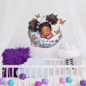 Di alta qualità ragazza nera carina dormire sulla luna fiori 3d decorazione farfalla <span class=keywords><strong>adesivi</strong></span> a prova di acqua per ragazze soggiorno - Product Image 2