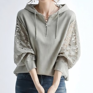 Muguyu Primavera/Estate Nuovo Arrivo <span class=keywords><strong>Felpa</strong></span> <span class=keywords><strong>con</strong></span> <span class=keywords><strong>Cappuccio</strong></span> in Pizzo Floreale Vintage Stile Giapponese <span class=keywords><strong>Elegante</strong></span> Pullover da Donna 260604125 - Product Image 5