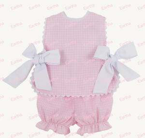 Vestidos para Niñas, Rosa a Cuadros con Ric Rac, Lazo Tejido Personalizado, Conjuntos de Ropa para Niñas, Conjuntos de Blusa y Falda para Bebés, Pascua - Product Image 6