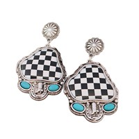 Pendientes de estilo occidental con diseño de tablero de ajedrez, regalos para ella, con incrustaciones de turquesa y botas, pendientes colgantes de esmalte blanco y negro
