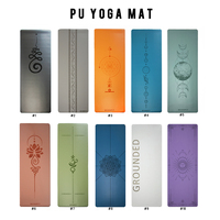 Tapis de yoga personnalisé en caoutchouc PU antidérapant noir avec logo, gravure laser, design moderne, blanc, bleu, marron, beige, nude, mantra personnalisé