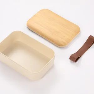 Supplier Eco Friendly High Quality Reusable BPA Free Japanese Kid Bento Lunch Box 2 Layer With Wood Lid