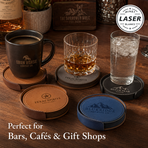 Posavasos Redondos de Cuero PU con Logotipo Personalizado, Posavasos de Cuero Sintético Grabables con Láser, Juego de Posavasos con Soporte, Regalo de Boda - Product Image 6