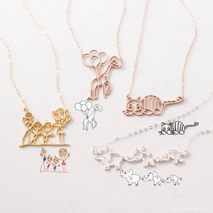 สร้อยคอชื่อสั่งทำส่วนตัว สแตนเลสสตีล สร้อยคอพร้อมลายวาดของเด็ก - Product Image 3