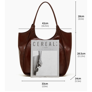 Sac fourre-tout élégant en cuir de vachette pleine fleur, sac à main pour femme en cuir tanné végétal, grande capacité, sac à bandoulière pour les trajets quotidiens - Product Image 6