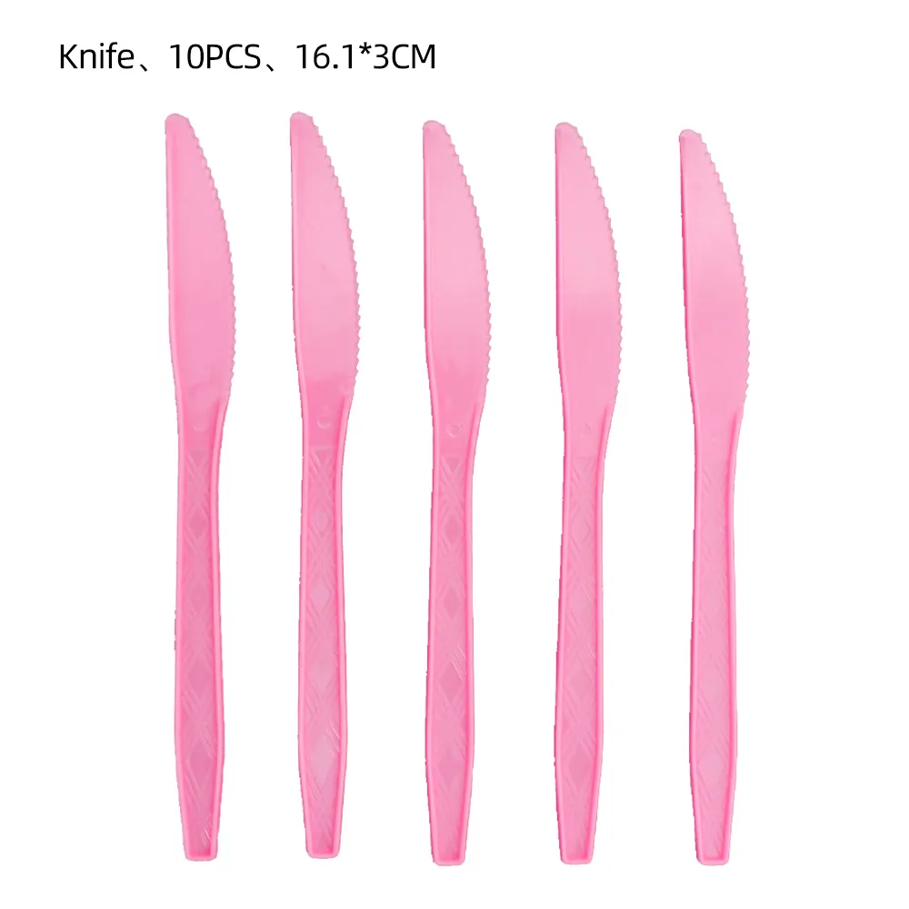 Pink Plastic Fork Spoon Knife Home Party Gathering Events Disposable Tableware Solid Color Cake Fork Food Knifes
