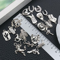 Breloques Cowboy Western pour la fabrication de bijoux, en alliage, motifs botte, pistolet, chapeau de cowboy, cheval, cactus, pendentifs pour colliers, boucles d'oreilles, DIY
