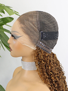 Perruques frontales en dentelle transparente 13x4, bouclées vietnamiennes, ombrées marron-blond, perruque frontale en dentelle, perruque complète en dentelle de cheveux humains bouclés Pixie - Product Image 4