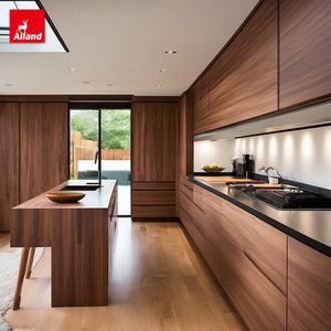 Gabinetes de Cocina Modulares Alemanes de Madera Maciza de Nogal con Diseño Integral de Alland, con Encimera de Resina para Uso con Refrigerador, <span class=keywords><strong>Microondas</strong></span> y Comedor - Product Image 3