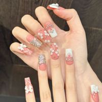 Faux ongles en gel à pression, design nœud papillon, couverture complète, livraison rapide