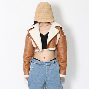 Giacca in Denim da <span class=keywords><strong>Donna</strong></span> 2023 con Maniche Lunghe, Patchwork in Pelle PU Traspirante e Fodera in <span class=keywords><strong>Shearling</strong></span> - Product Image 2