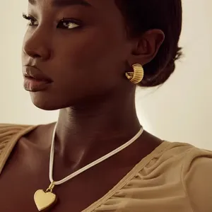 简约时尚朋克风格厚实时尚饰品2024金色圆形环环穿孔耳环