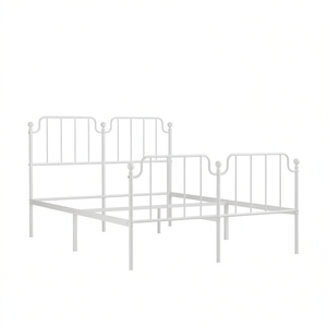 <b>White</b> Powder Coated Steel <b>King</b> Size <b>Bed</b> <b>Frame</b> Metal <b>Bed</b> Minimalist Bedroom Furniture - Product Image 1
