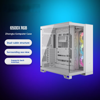Boîtier en acier Mid-Tower blanc RGB 6500x avec refroidissement liquide 360, structure à double compartiment, panneau en verre panoramique sans pilier, prend en charge le Type-C
