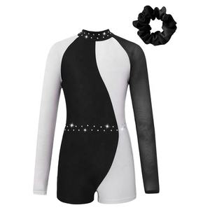 Enfants filles à manches longues col montant contraste couleur fermeture éclair dos combinaison cheveux cravate chapeaux gymnastique patinage danse <span class=keywords><strong>tenue</strong></span> - Product Image 3