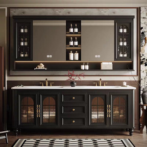 New cosmetic bathroom cabinet French retro washstand floor-standing <b>face</b> wash basin combination - Product Image 1