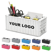 Cadeau de bureau créatif personnalisé 1:30 conteneur d'expédition modèle porte-stylo pour la promotion de bureau porte-crayon vase porte-stylo en plastique avec logo
