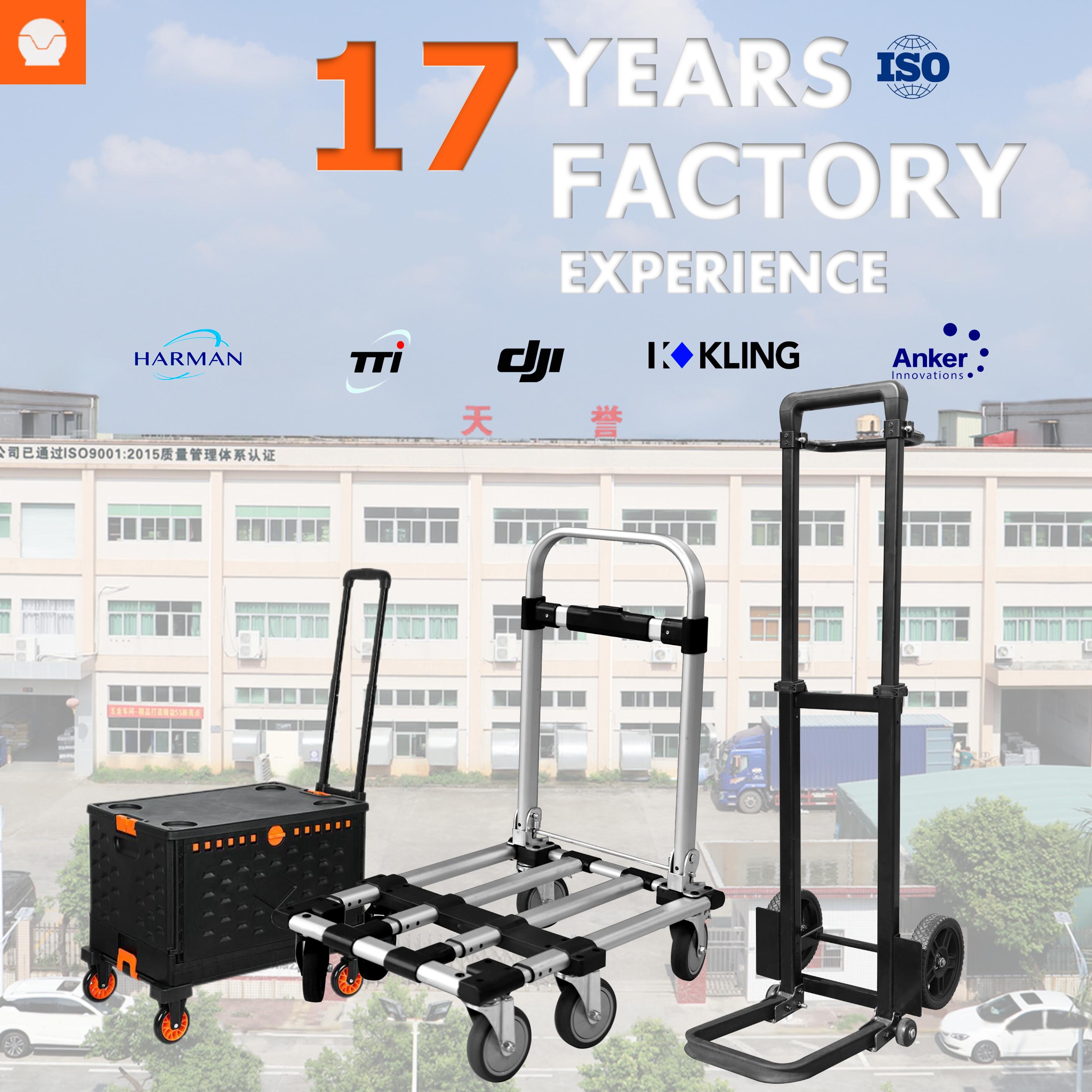 Tianyu Heavy-Duty Industrial OEM 6-Wheel Aluminum & PP Folding Cart Shopping Storage Roll Container Hand Truck Tool 200kg