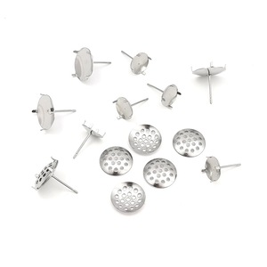 Stainless Steel <b>Round</b> Four Prong Earring <b>Posts</b> With Mesh Cover For Earring Making 10mm Diameter Jewelry Findings Components - Product Image 1