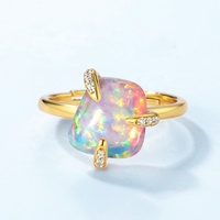 Bague en opale synthétique irrégulière plaquée or 14 carats en argent sterling 925 avec revêtement anti-ternissement, ajustable, bijoux fins pour femmes