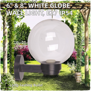 Lustre boule globe acrylique résistant aux UV 200mm clair IP44 économie d'énergie LED certifié CE applique murale d'extérieur - Product Image 3
