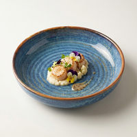 Assiettes de service de luxe en porcelaine, avec glaçures folles, bleu nordique, vaisselle de luxe, assiettes à salade profonde en céramique
