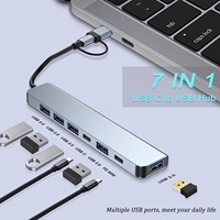 Adaptateur hub USB C polyvalent 7-en-1 à double prise avec support de chargeur rapide sans fil pour ordinateur portable et téléphone portable