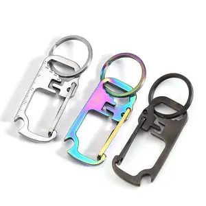 Draagbare Metalen Sleutelhangers Edc Rvs Multitool Sleutelhanger Hanger Bierflesopener Opener Buiten Gereedschapsopener Liniaal Sleutelhangers