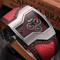 Oulm 1220 Luxe Quartz Unique Surface Design Multiple Fuseau Horaire Bracelet En Cuir Homme Montre-Bracelet Relogio Masculino Montres Hommes