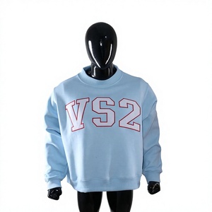 VS2 SKY BLUE Sweat à capuche zippé d'hiver 100% Coton Vintage Style urbain avec broderie appliquée blanche et imprimé lettres sur le devant Automne - Product Image 2