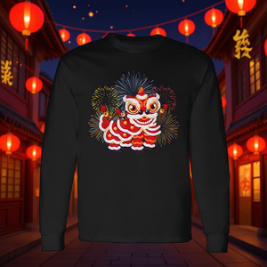 Camiseta de manga larga con diseño de danza del león para el Año Nuevo Chino, diseño de celebración del Año Nuevo Lunar - Product Image 3