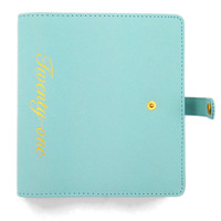Classeur à quatre anneaux coloré avec onglets d'indexation, pochettes multi-rangements pour cartes, fermeture à pression et sangle en PU pour réunions quotidiennes