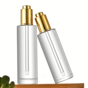 Wholesale 30ml <b>50ml</b> Frosted Round Shape Cosmetics Dropper Glass <b>Bottle</b> with Silver Cap for Skincare - Product Image 5