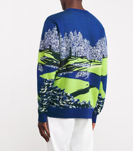 Custom High Quality Premium Spring Autumn Crew neck Pullover Embroidery Jacquard Intarsia <b>Jumper</b> Cotton Wool Sweater - Product Image 4