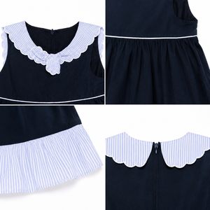 Elegante Vestido sin Mangas para Niñas de 2 a 10 Años, Corte en A, con Rayas Festoneadas, Cuello Peter Pan, Lazo y Volantes en el Bajo, Personalizado - Product Image 2