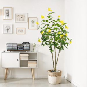 Arbre artificiel en PE réaliste de 1,5 m, fleurs jaunes en plastique, pour intérieur/extérieur, mariage, anniversaire, aménagement paysager, bonsaï - Product Image 4