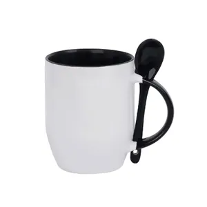 Colorful Heat Press Ceramic Mug wholesale Sublimation Coffee Cup Mugs With Spoon