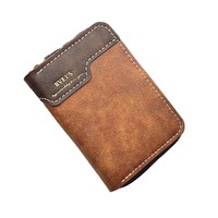 Dompet Kartu Kulit PU Vintage Dua Warna Model Patchwork dengan Ritsleting, Dompet Kartu Kredit Tipis Model Akordeon, Dompet Koin Kecil untuk Pria