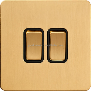 Yunduotoggle tường điện chuyển đổi ánh sáng vàng brass đòn bẩy thép không gỉ retro sang trọng thủy tinh 50 220V 2 gang chuyển đổi treo tường - Product Image 2