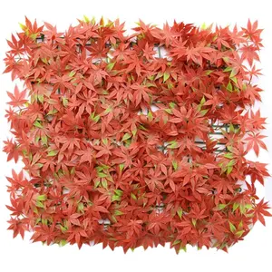 UV Outdoor Plastic Topiary Boxwood Grass Hedge Fence Panel Backdrop Artificial Maple Leaves Plant For Vertical Garden Wall Decor