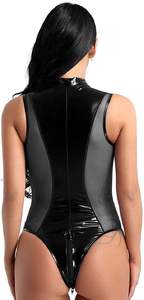 ชุดบอดี้สูทหนังแก้วรัดรูปแบบใหม่สุดเซ็กซี่สำหรับผู้หญิง ผลิตจากโพลีเอสเตอร์ คอตตอน และผ้าตาข่ายโดบี้ แบบซิปชิ้นเดียว - Product Image 5