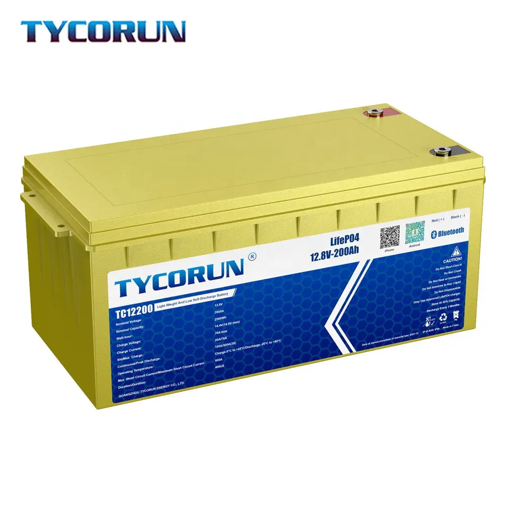 Tycorun सौर लिथियम आयन बैटरी 12v 50ah 100ah 120ah 150ah 200ah 300ah 400ah आर. वी. गोल्फ गाड़ी lifepo4 बैटरी पैक