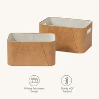 Ensemble de 2 paniers de rangement rectangulaires pliables en cuir PU écologique personnalisés avec poignée, design luxueux, usage polyvalent pour l'entrée