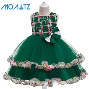 Mqatz New Baby Girl Party kleid grün geschichtet 3-10Y Summer Girl Geburtstag Hochzeits feier Kleid l5268