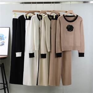 Nuovo Set Autunnale da <span class=keywords><strong>Donna</strong></span> in Maglia, Pantaloni a Gamba Larga, Maglione Elegante e Alla Moda, Completo Sportivo Casual a Due Pezzi - Product Image 6